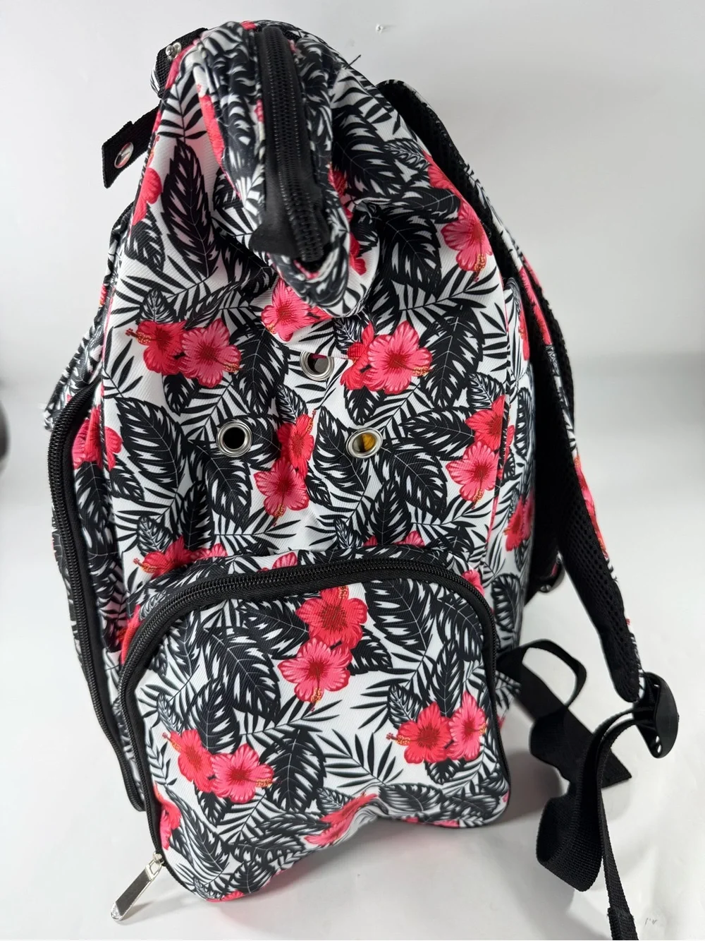 Tropical Floral Hibiscus Makeup Artist Backpack Travel Organizer USB